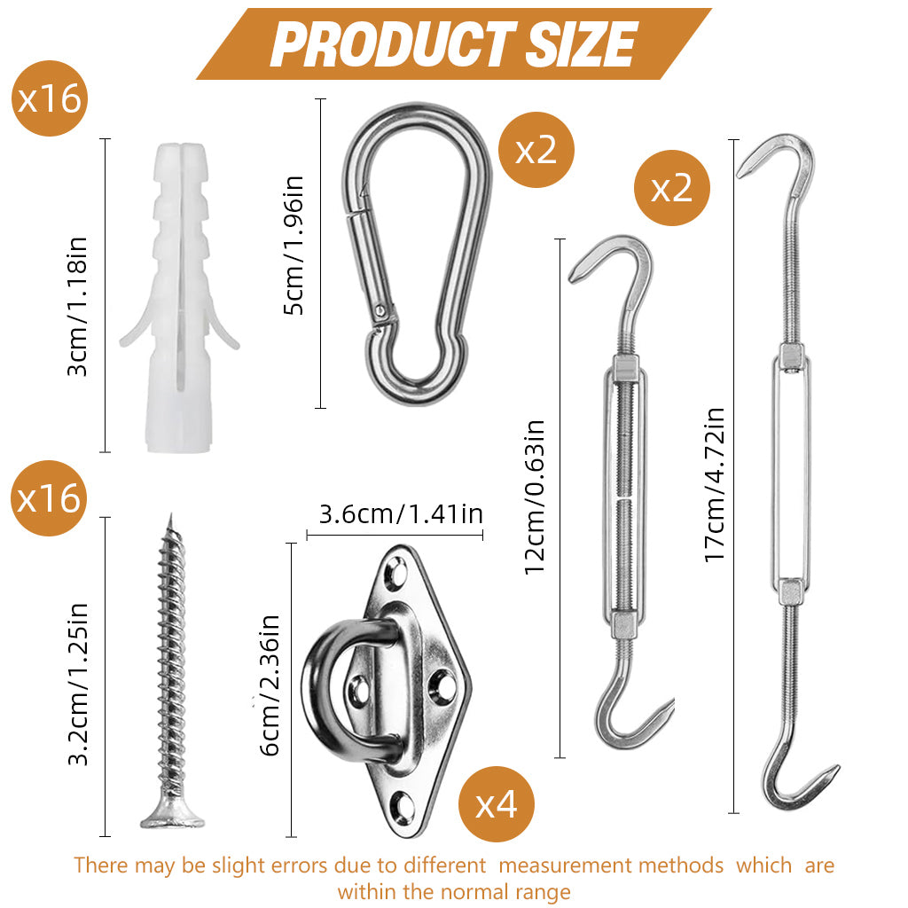 HASTHIP® Canopy Sun Shade Sail Kit Accessories Hardware Kit Square & Rectangle Sun Shade Essential Hardware Kit 304 Stainless Steel Hardware Installation Accessories for Sun Shade Sail, Canopy HASTHIP® Canopy Sun Shade Sail Kit Accessories Hardware Kit Square & Rectangle Sun Shade Essential Hardware Kit 304 Stainless Steel Hardware Installation Accessories for Sun Shade Sail, Canopy